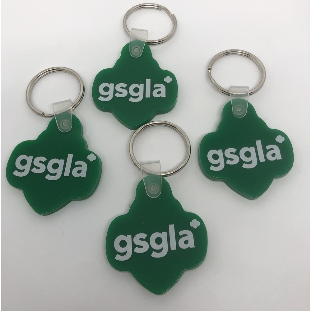 New Girl Scouts Keychain Lot Of 4 Trefoil Green Rubber GSGLA Leader Volunteers